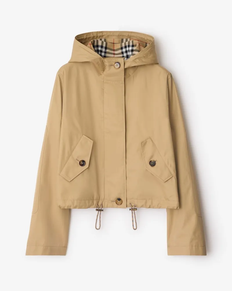 Burberry Kurzer Parka aus Gabardine Flachsfarben