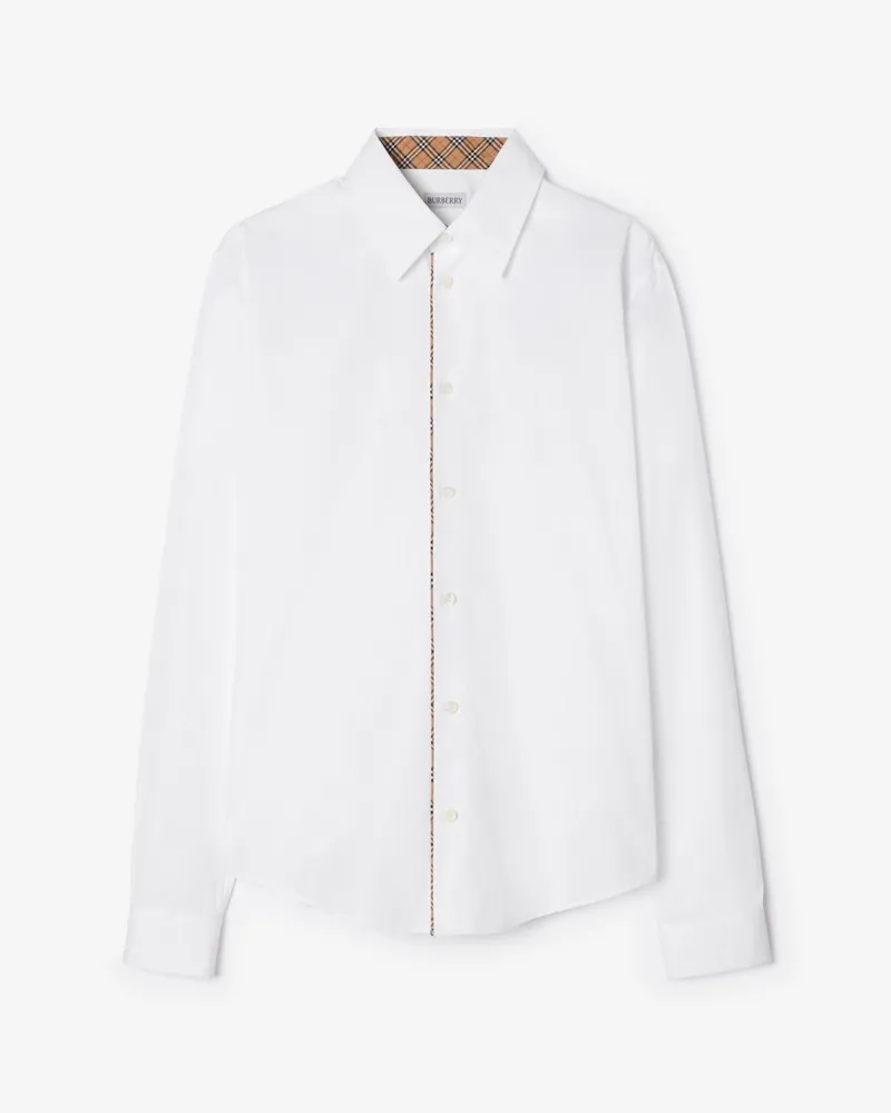 Burberry Baumwollpopelin-Hemd mit Paspelierung in Check Optic-weiß