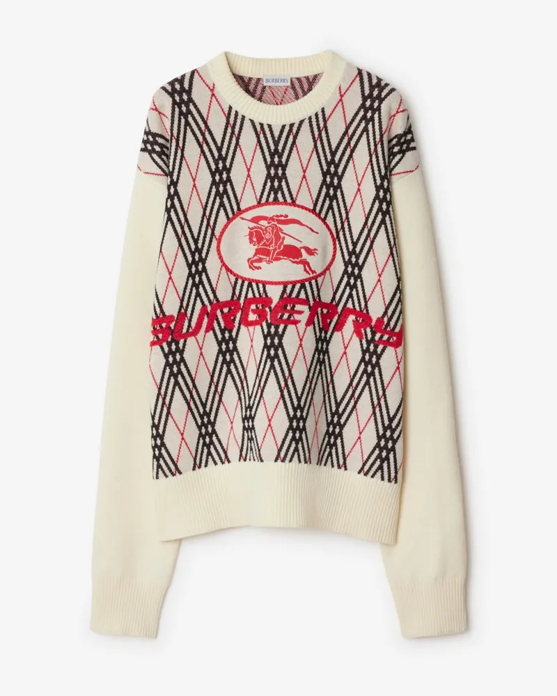 Burberry Wollmischpullover in Check im Argyle-Design Chalk