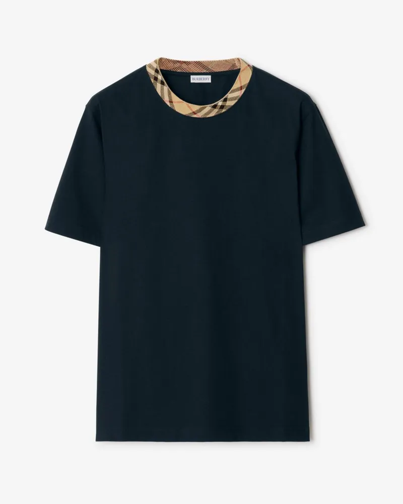 Burberry Baumwoll-T-Shirt mit Check-Besatz Navy