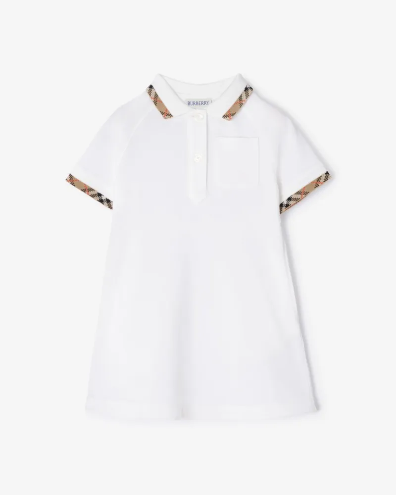 Burberry Baumwoll-Poloshirtkleid mit Check-Besatz , Size Weiß