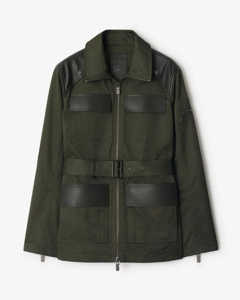 Burberry Nylonmisch-Feldjacke mit Lederbesatz Shale