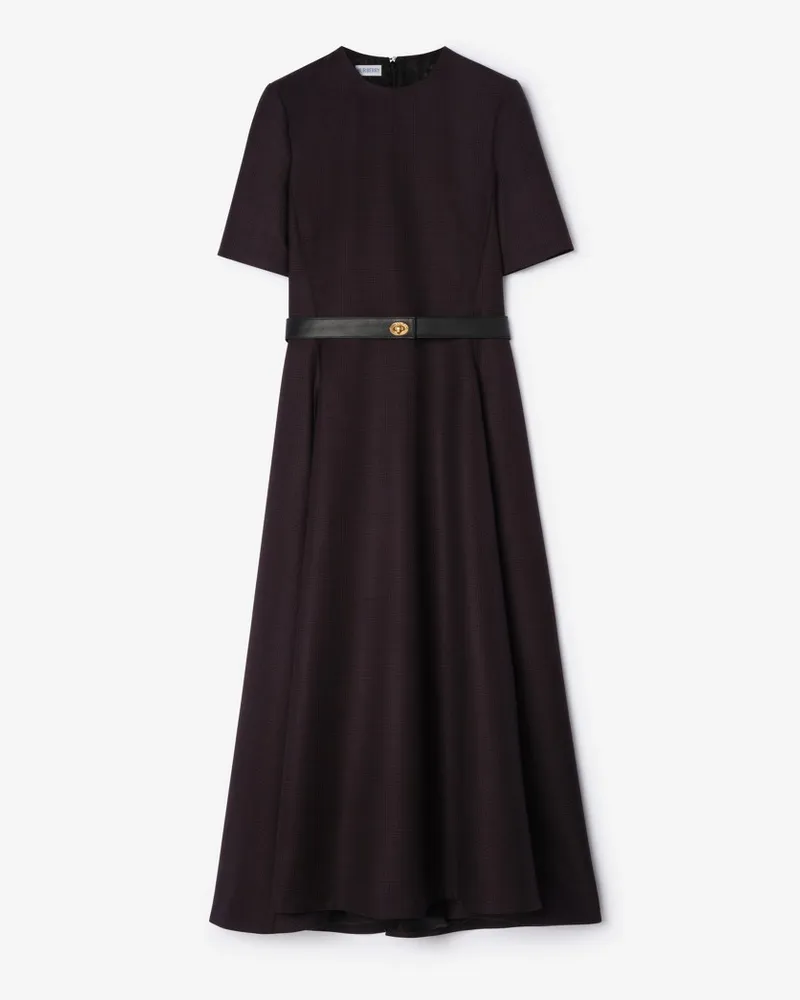 Burberry Wollkleid mit Karomuster und Gürtel , Size Dunkles