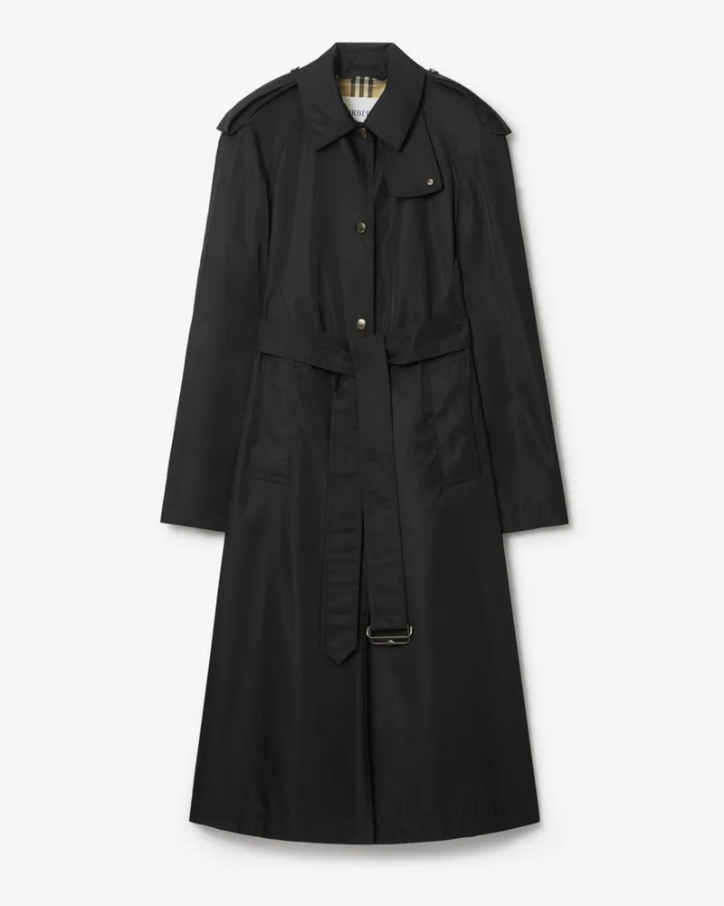 Burberry Langer Car Coat aus Nylon mit Kapuze , Size Schwarz