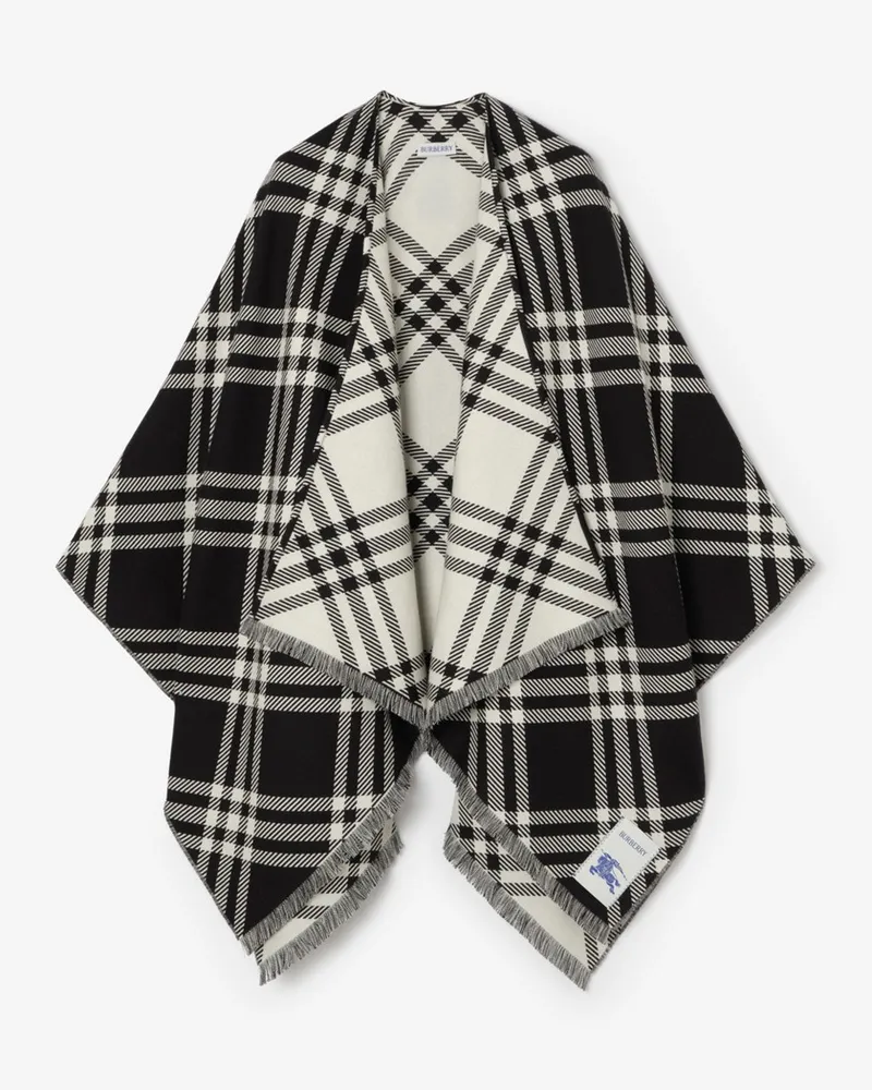 Burberry Cape aus Wolle, Seide und Kaschmir in Check Schwarz