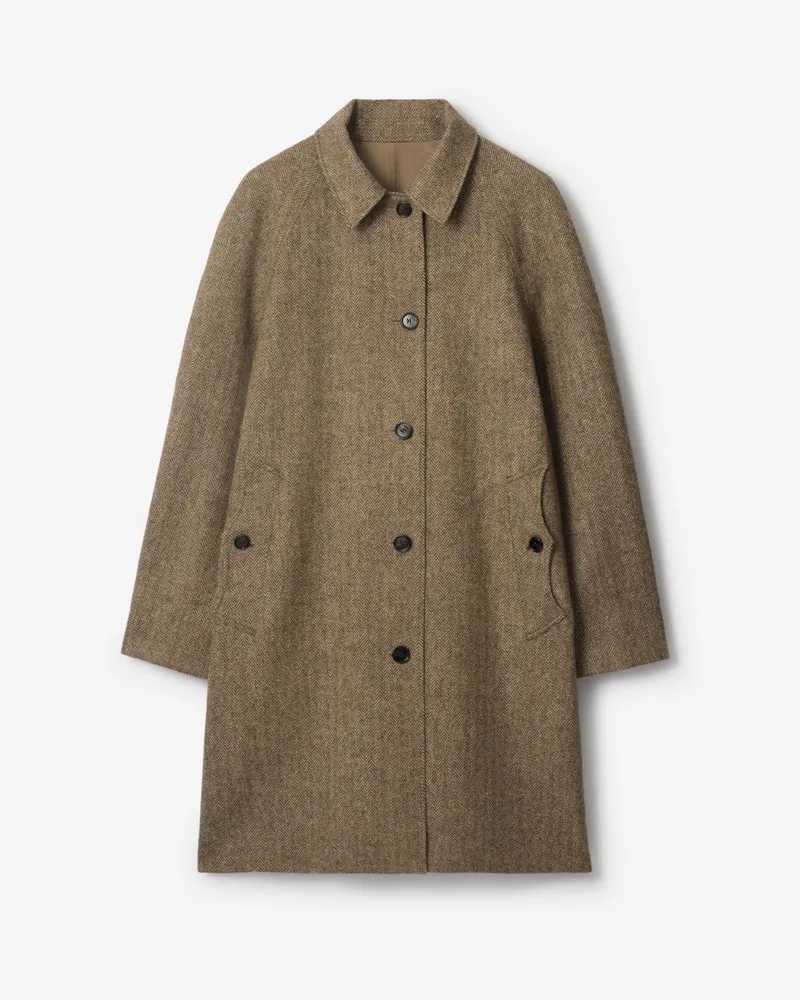 Burberry Langer wendbarer Car Coat aus Wolle mit Fischgrätmuster Clay-braun
