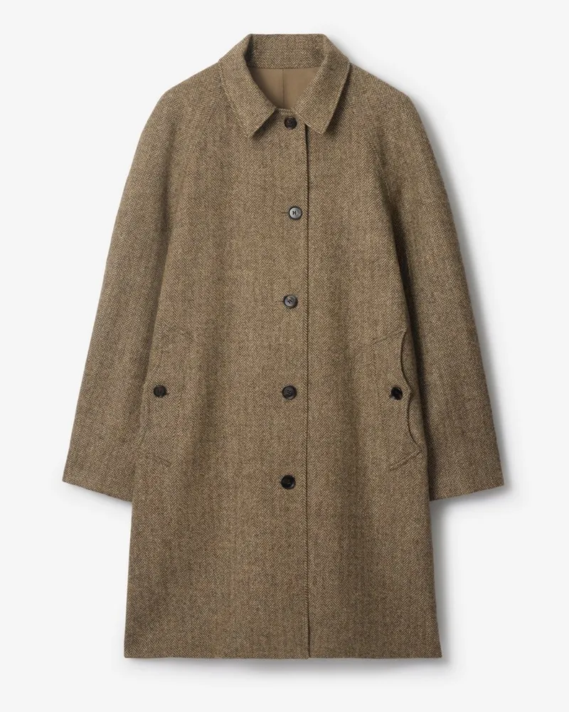 Burberry Langer Car Coat „Dual “ aus Wolle mit Fischgrätmuster Clay-braun