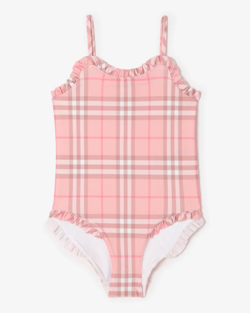 Burberry Badeanzug in Check mit Rüschen-Besatz , Size Peony-rosa