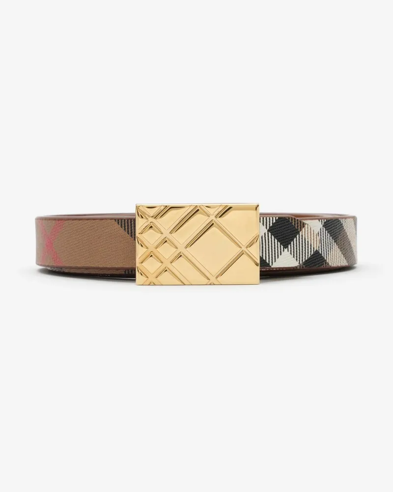 Burberry Wendbarer Gürtel mit Karogravur , Size Tawny-braun