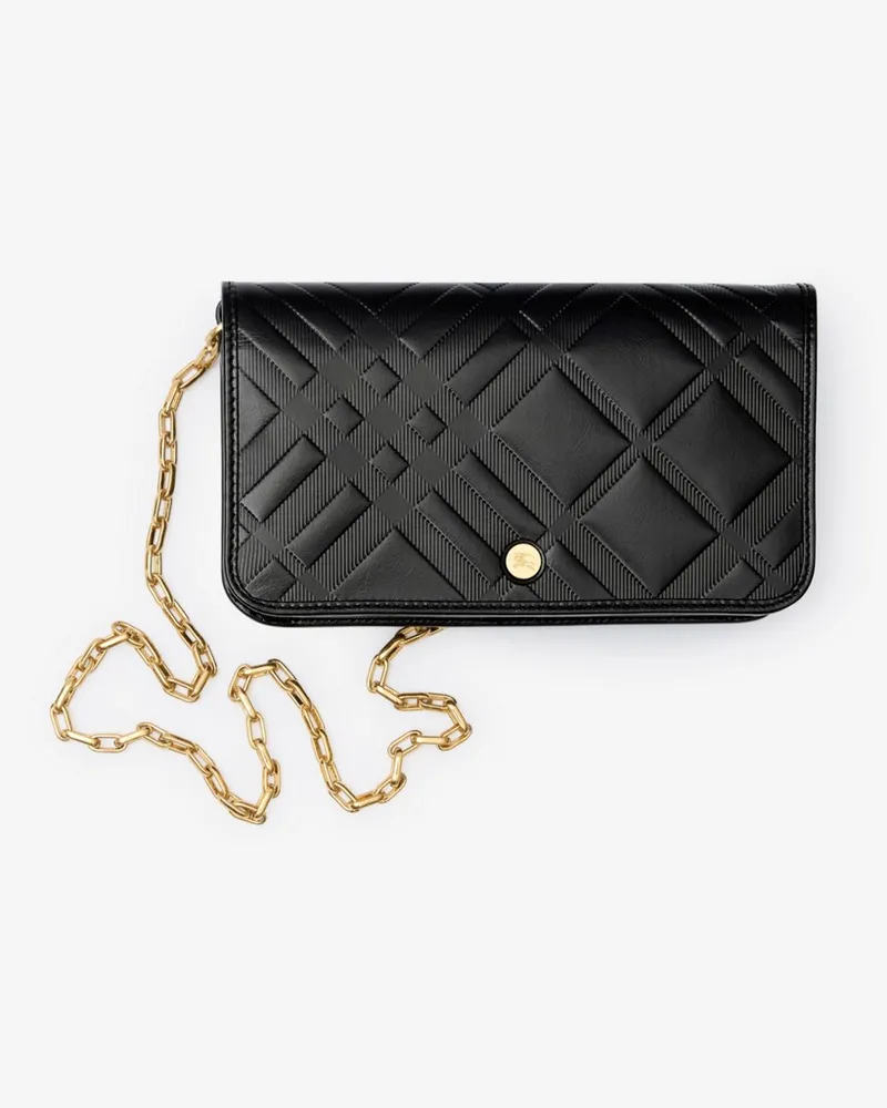 Burberry Brieftasche mit geprägtem Karomuster und Kettenriemen Schwarz
