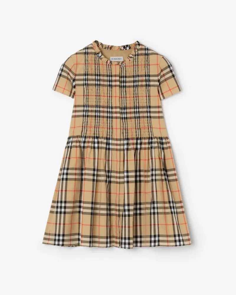 Burberry Baumwollkleid in Check , Size Sand-beige