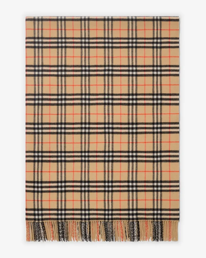 Burberry Woll-Kaschmir-Decke in Check Sand-beige