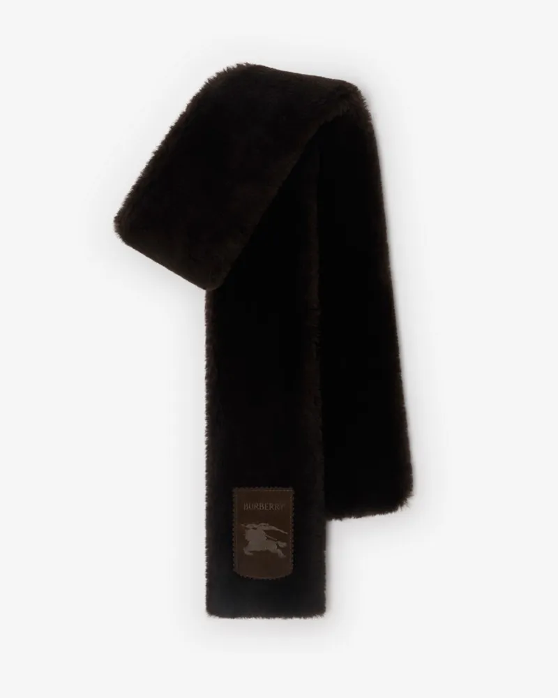 Burberry Schmaler Lammfellschal mit Label Dunkelbraun