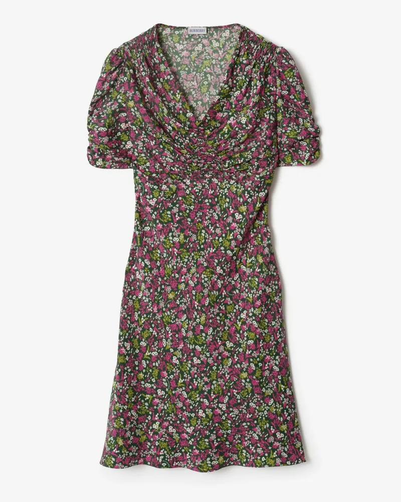 Burberry Seiden-Minikleid mit Blumenmuster Petunia-rosa