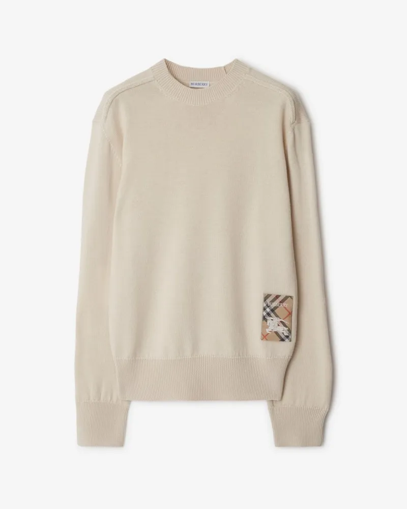 Burberry Wollpullover mit Check-Label , Size Nutmeg