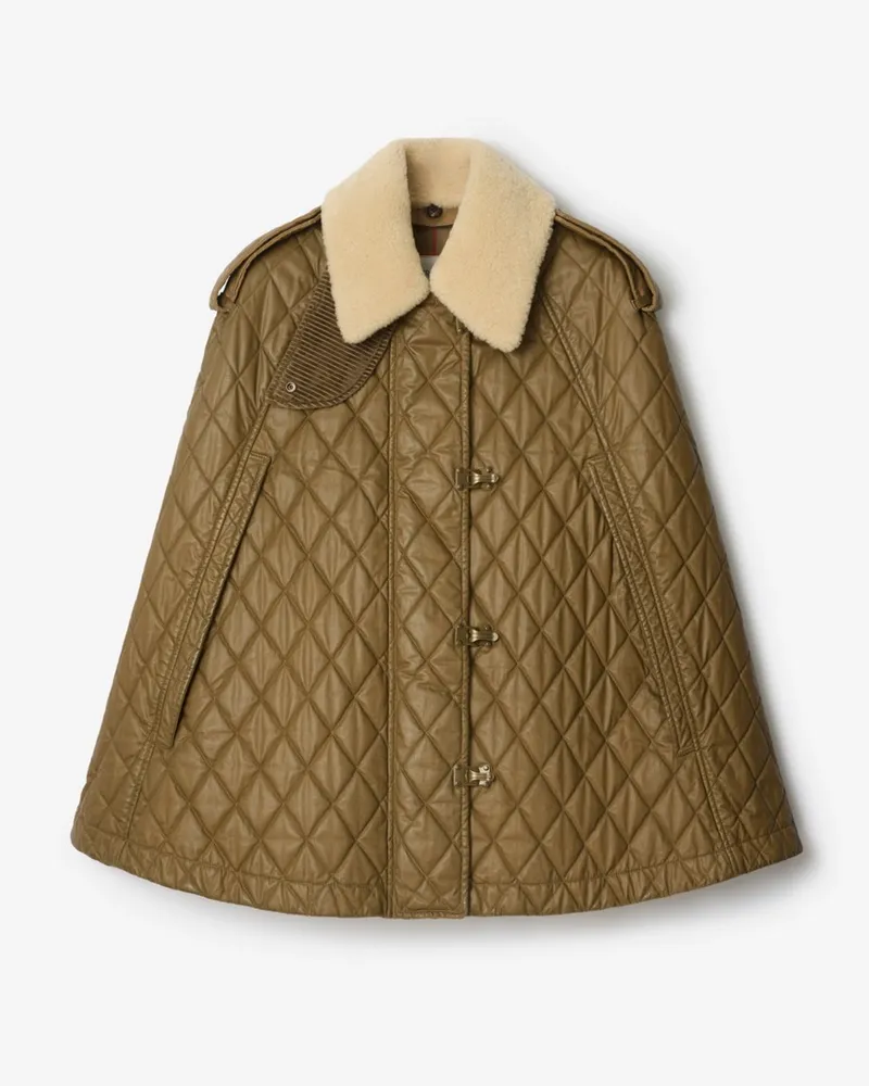 Burberry Gestepptes Baumwoll-Cape „Heath“ mit Lammfellkragen , Size Walrus-braun