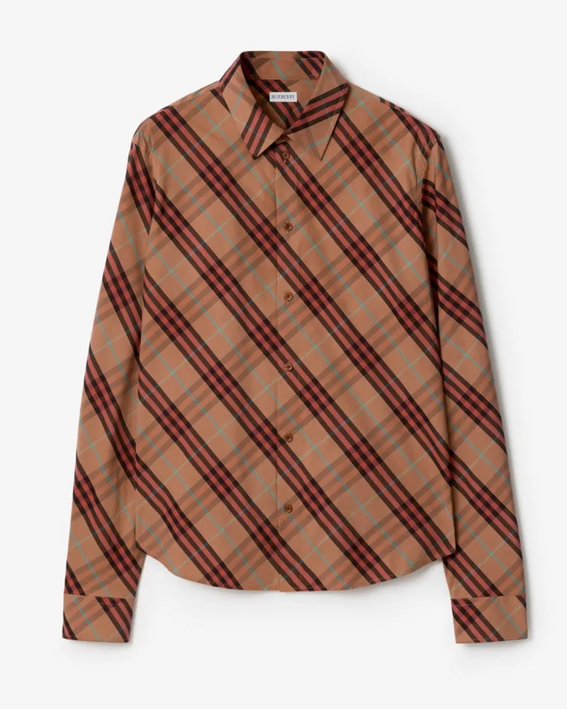 Burberry Legeres Baumwollhemd in Check Ginger-orange