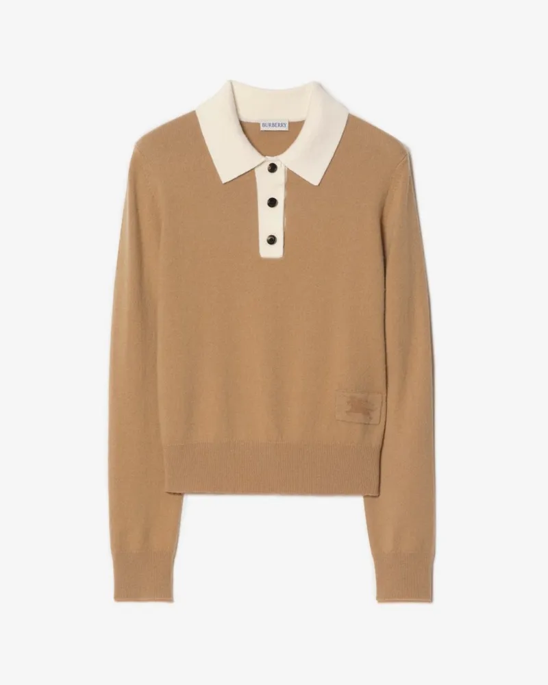 Burberry Langärmeliges Kaschmirmisch-Poloshirt , Size Butterscotch
