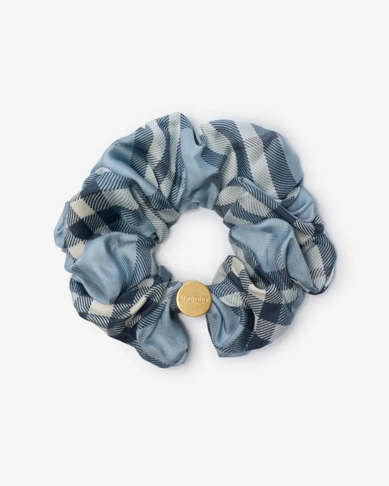 Burberry Seidenscrunchie in Check Bank-blau