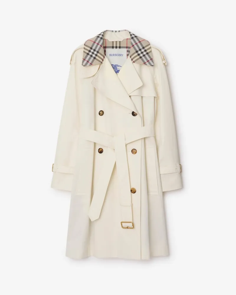 Burberry Mittellanger Trenchcoat „Castleford“ mit Check-Kragen , Size Cotton