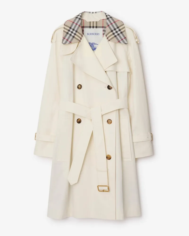 Burberry Mittellanger Trenchcoat „Castleford“ mit Check-Kragen Cotton