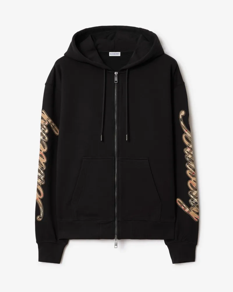 Burberry Baumwoll-Kapuzenjacke mit kursivem Check-Logo Black