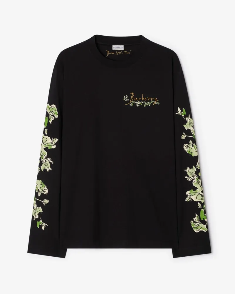 Burberry Langärmeliges Baumwoll-T-Shirt mit „Brave Little Tree“-Motiv , Size Schwarz