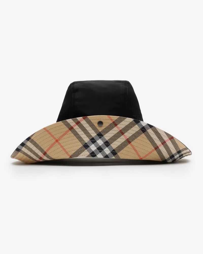 Burberry Hut aus Gabardine mit Check-Krempe Schwarz
