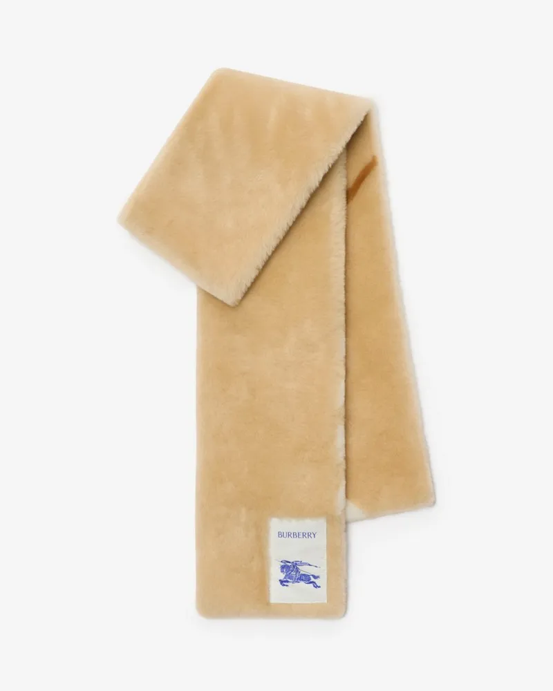 Burberry Schmaler Lammfellschal in Check Finch-beige
