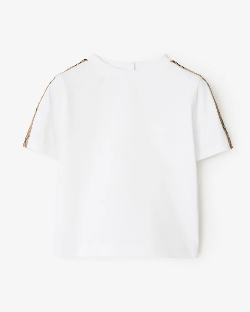 Burberry Baumwoll-T-Shirt mit Check-Besatz , Size Weiß