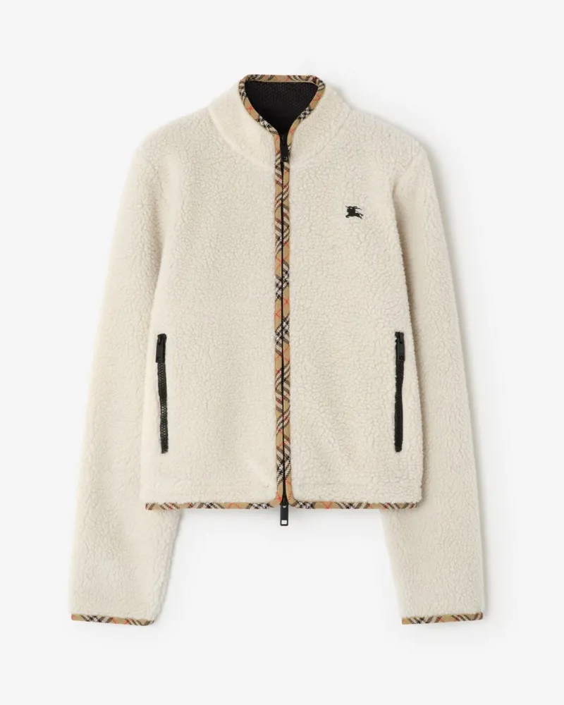 Burberry Cropped-Fleecejacke aus Wolle und Kaschmir Tundra-weiß