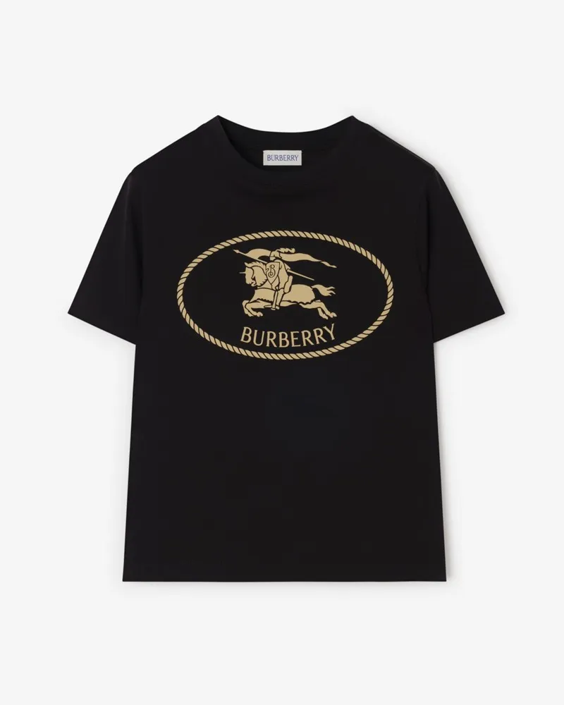 Burberry Baumwoll-T-Shirt mit Knight Stamp , Size Schwarz