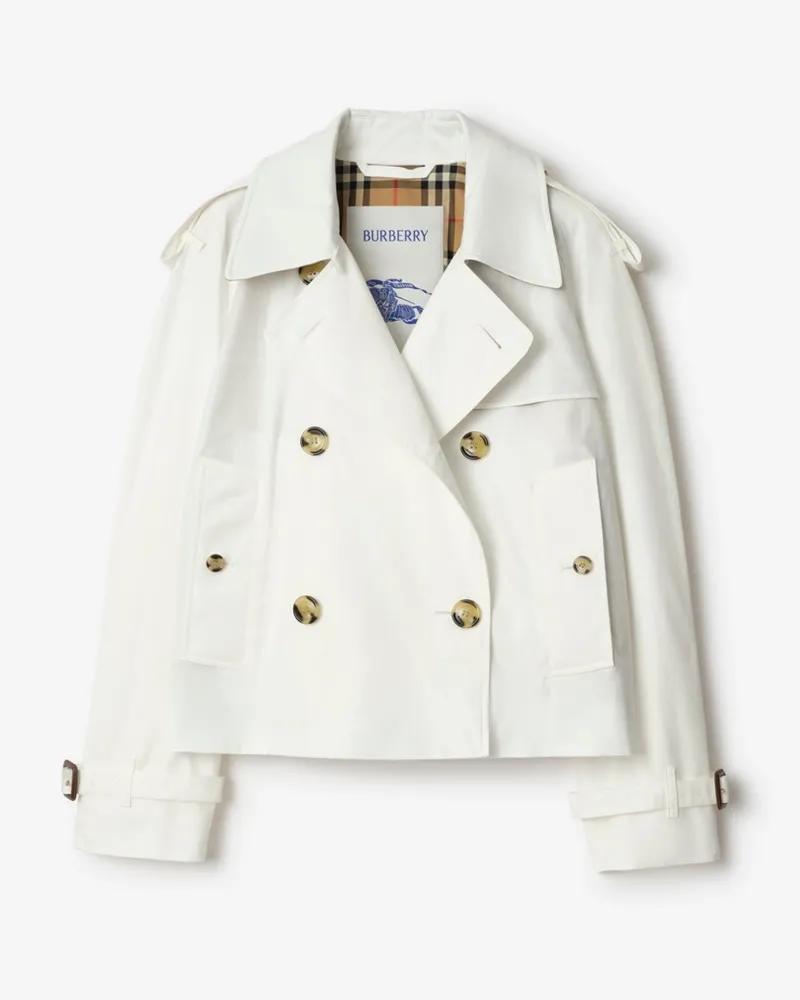 Burberry Cropped-Trenchjacke aus Tropengabardine Cotton-weiß