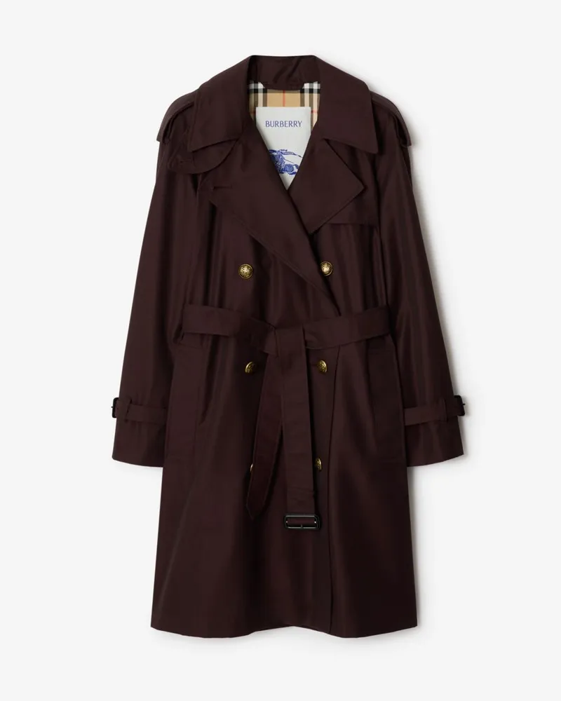 Burberry Mittellanger Gabardine-Trenchcoat „Castleford“ , Size Mahogany-rot