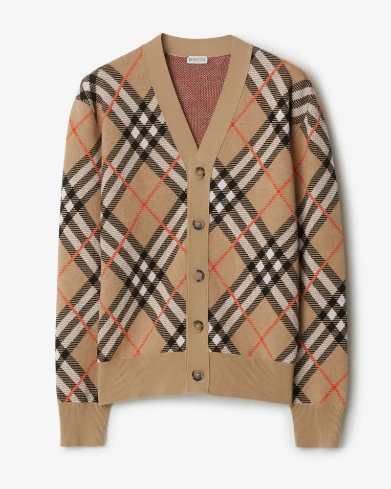 Burberry Woll-Mohairmisch-Cardigan in Check , Size Sand-beige