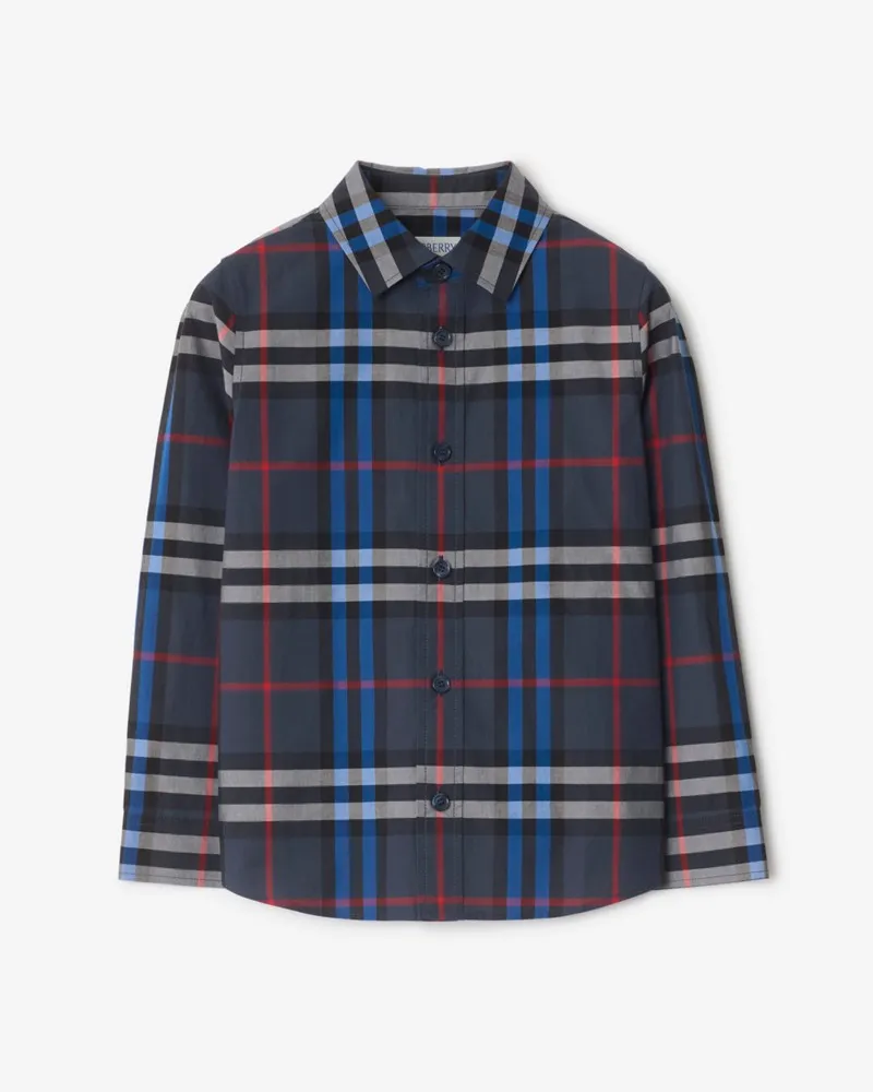 Burberry Baumwollhemd in Check Storm-blau