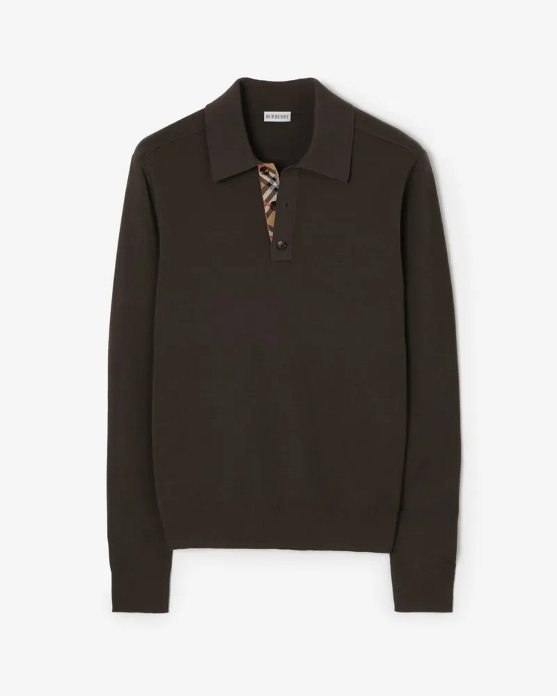 Burberry Langärmeliges Poloshirt aus Wolle , Size Chocolate