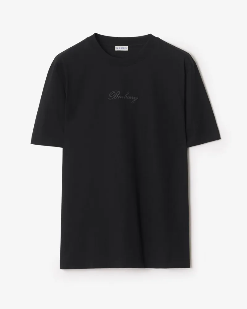 Burberry Baumwoll-T-Shirt mit kursivem Logo in Check , Size Black