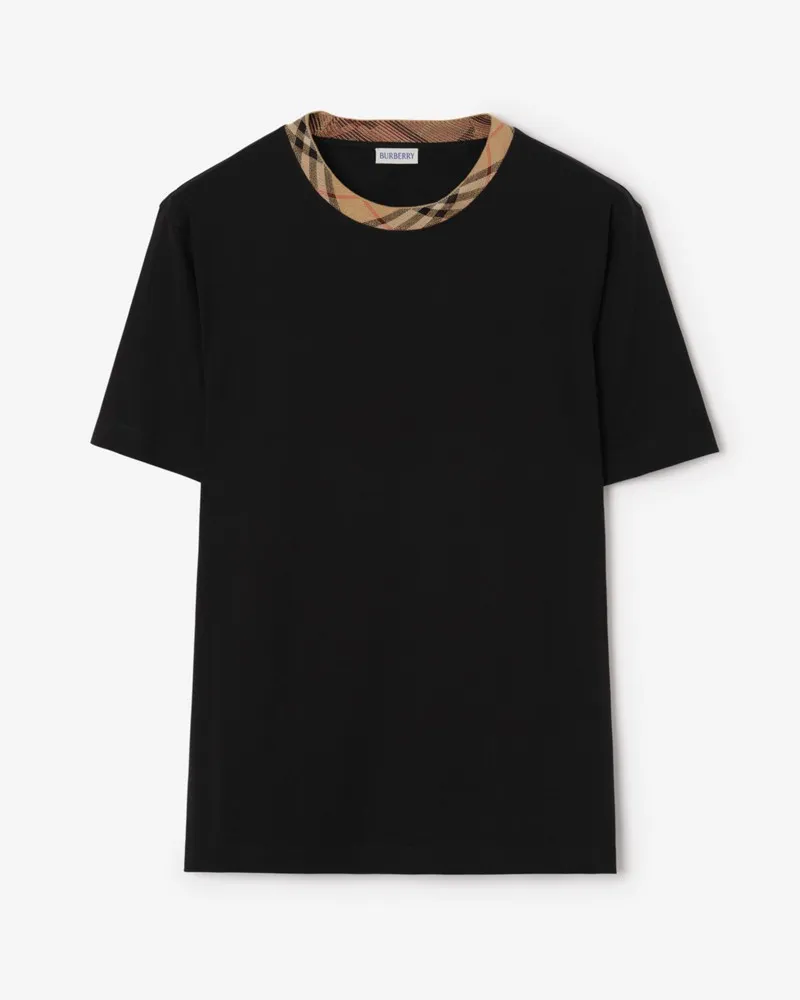 Burberry Check Trim Cotton T-shirt , Size Black