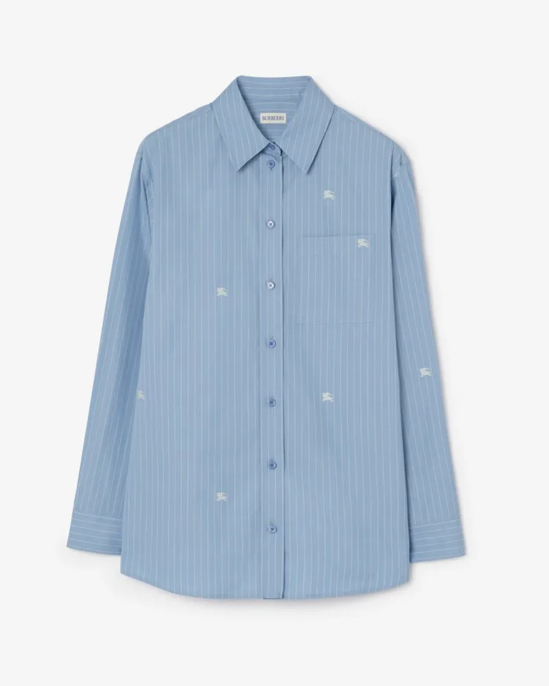 Burberry Oversize-Baumwollhemd mit Streifenmuster und Fil-Coupé-Knight , Size Cornflower-blau
