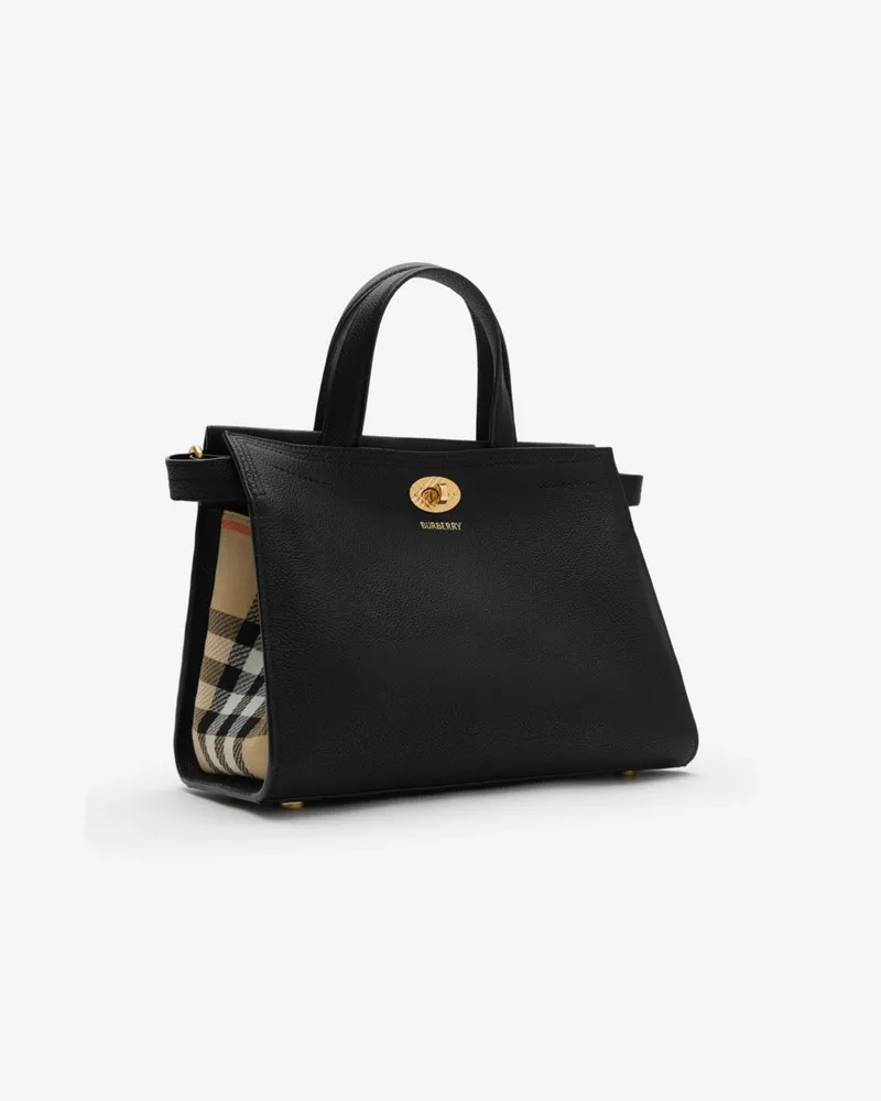 Burberry Henkeltasche „Cotswolds“ im Kleinformat mit Check Schwarz