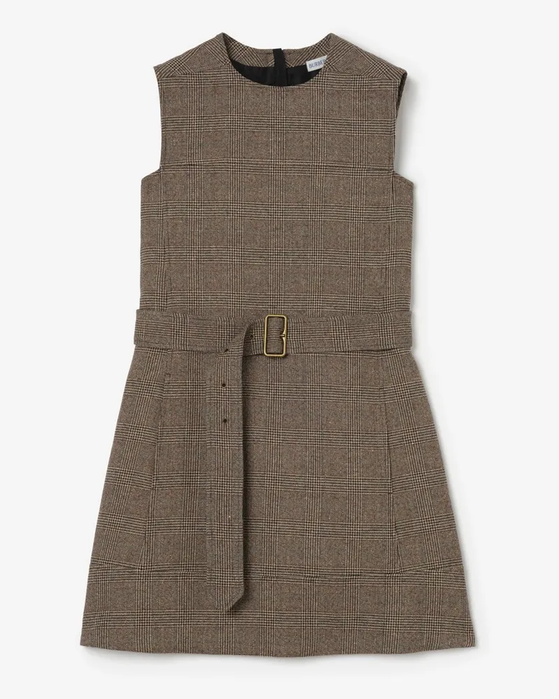 Burberry Woll-Leinen-Kleid in Check , Size Soap