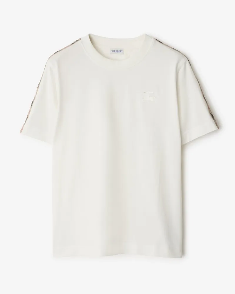 Burberry Baumwoll-T-Shirt mit Check-Besatz , Size Chalk-weiß