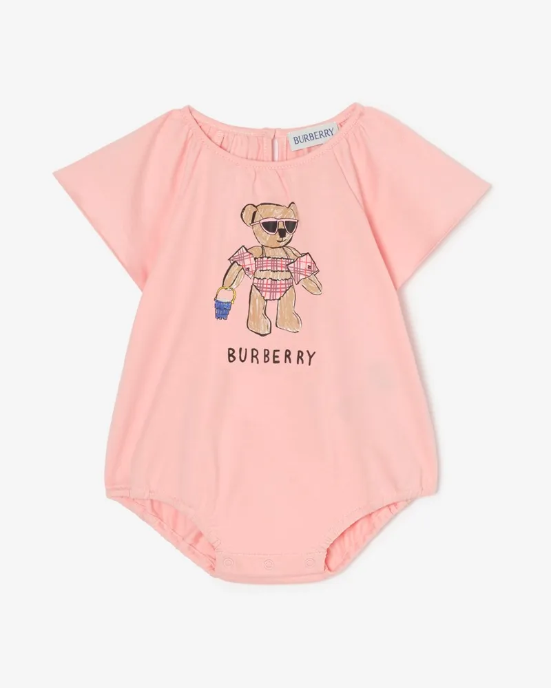 Burberry Baumwoll-Bodysuit mit Beach-Bär , Size Peony