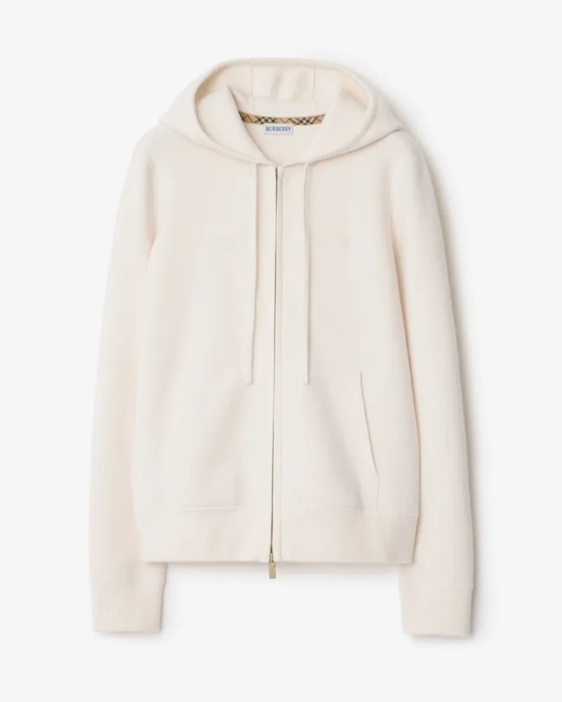 Burberry Kaschmirmisch-Kapuzenjacke , Size Chalk-weiß