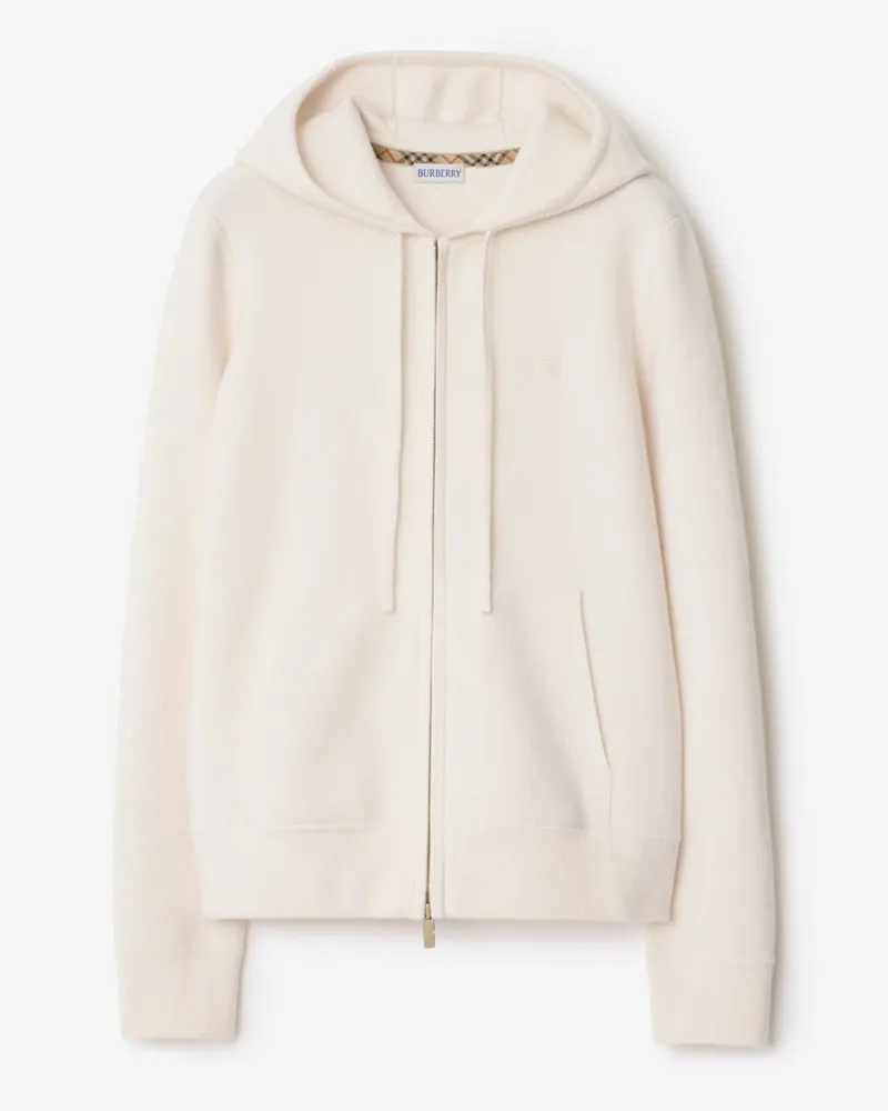 Burberry Kaschmirmisch-Kapuzenjacke , Size Chalk-weiß