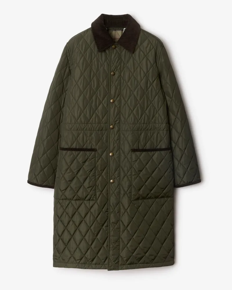Burberry Mittellanger Car Coat aus gestepptem Nylon Shale-grün