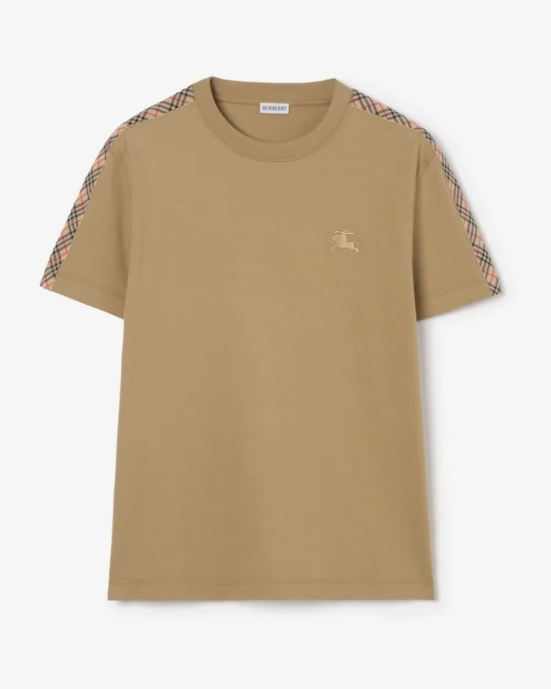 Burberry Baumwoll-T-Shirt mit Check-Besatz , Size Sparrow-beige