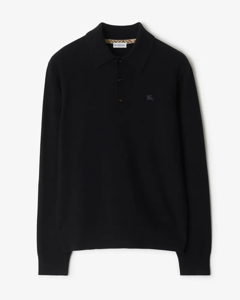 Burberry Langärmeliges Kaschmirmisch-Poloshirt Schwarz