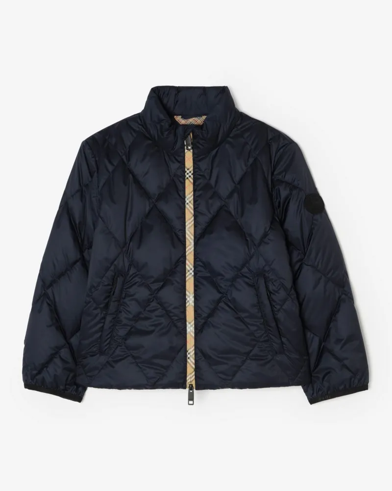 Burberry Nylon-Steppjacke mit Check-Streifen , Size Marineblau
